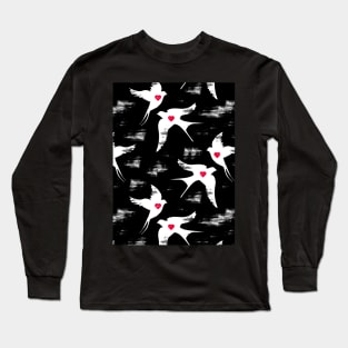 Kitsch Valentine | black, white and red| bird in wind Long Sleeve T-Shirt